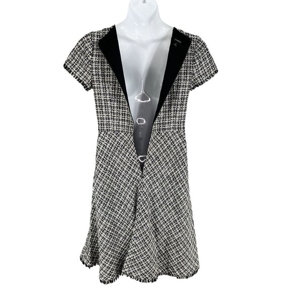 Talbots Womens 6 Tweed Black White Dress Raw Hem Houndstooth Old Money Office - Picture 4 of 16